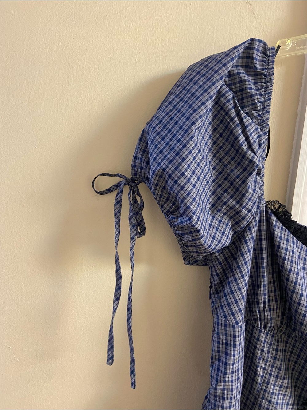 Cider Navy Checked Puff-Sleeve Midi Dress Large NWT - Picture 6 of 10